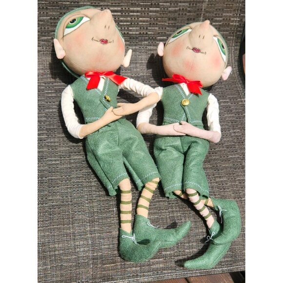 2 Gathered Traditions Joe Spencer Bartholomew Stuffed Christmas Elf Cloth Dolls - Picture 6 of 6